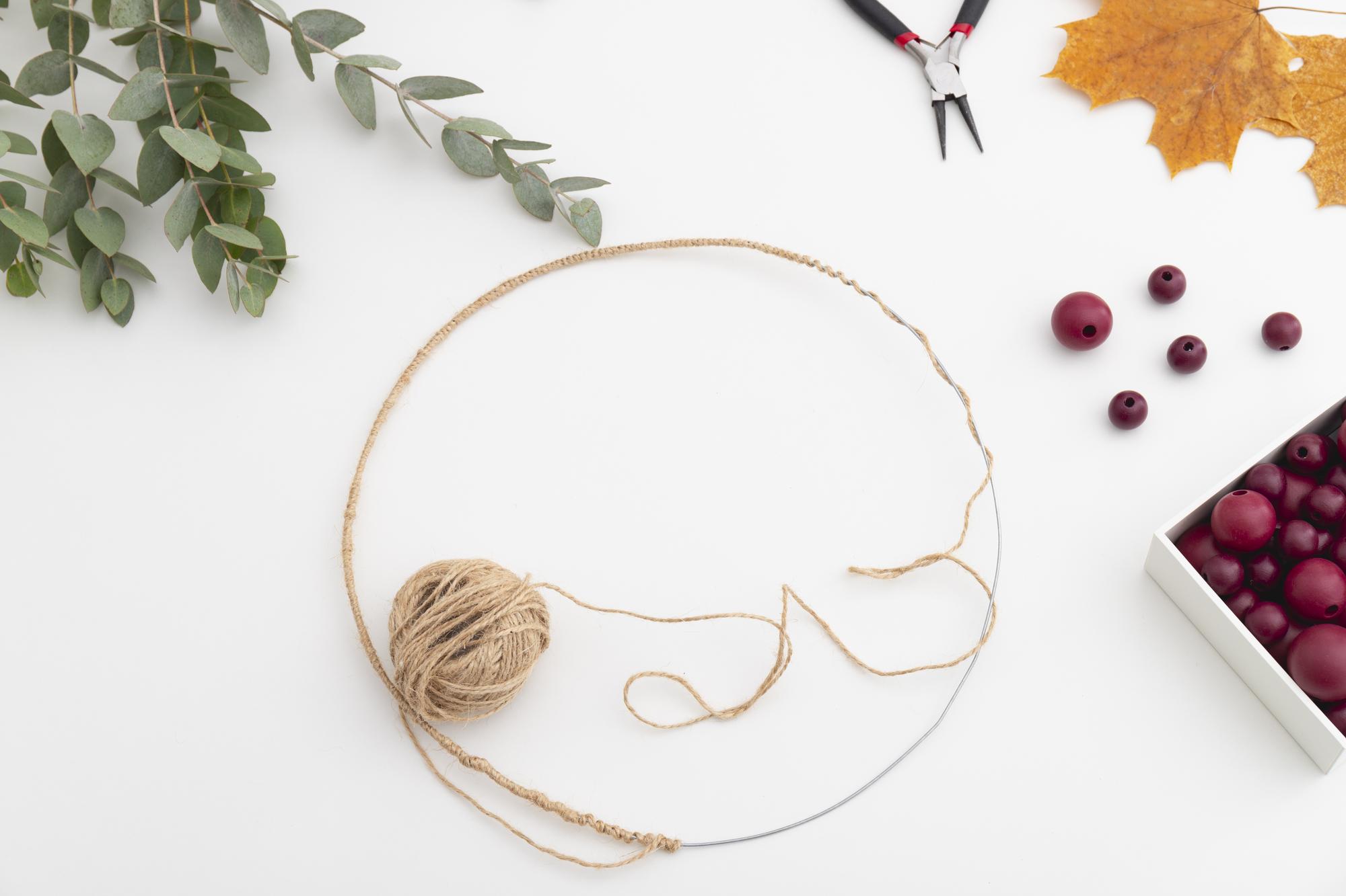 Workshop table with hoop and threads